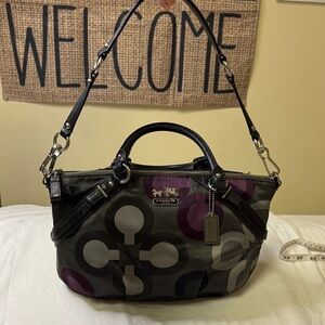 Coach Poppy Signature‎ Spotlight Satchel 15946 Black Gray Purple